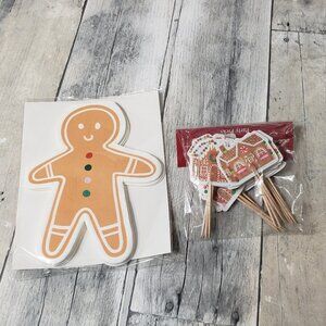 NWT - 40ct Gingerbread Shaped Napkins + 24 Gingerbread House Picks